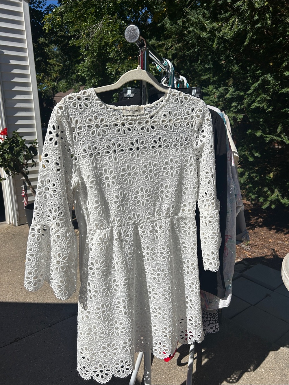 Impressions White Eyelet Lace Long Sleeve Fit-and-Flare Dress